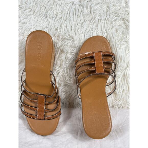 J. Crew Seaside Slides Sandals Strappy Wedge Slip On Women's Size 6 Brown - Picture 1 of 8